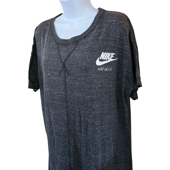 Nike Heather Black Just Do It Logo long T-Shirt relaxed lounge wear workout - Picture 3 of 5